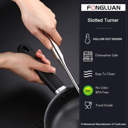 Stainless-Steel Turner Spatula Set, Set of 2, Slotted Turner, Wok Spatula, Heavy Duty Metal Kitchen Utensils for Cooking