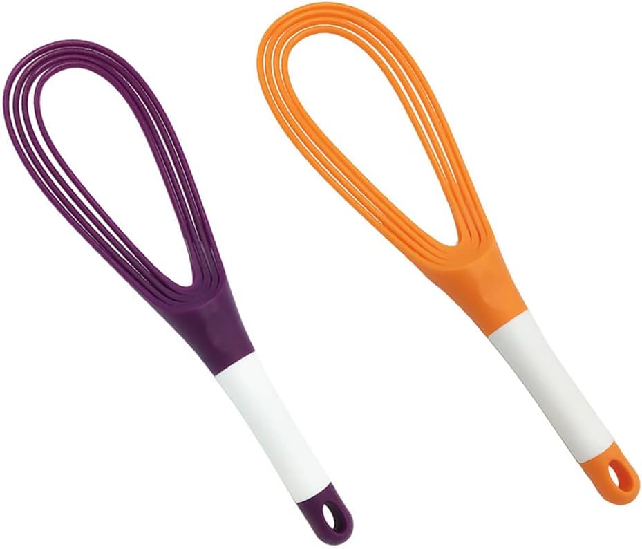Kitchen Twist Whisk, 29CM Plastic Flat Balloon Whisk Thick Wire Egg Frother Beater Non Stick Cookware For Cooking Blending Whisking Stirring, Purple