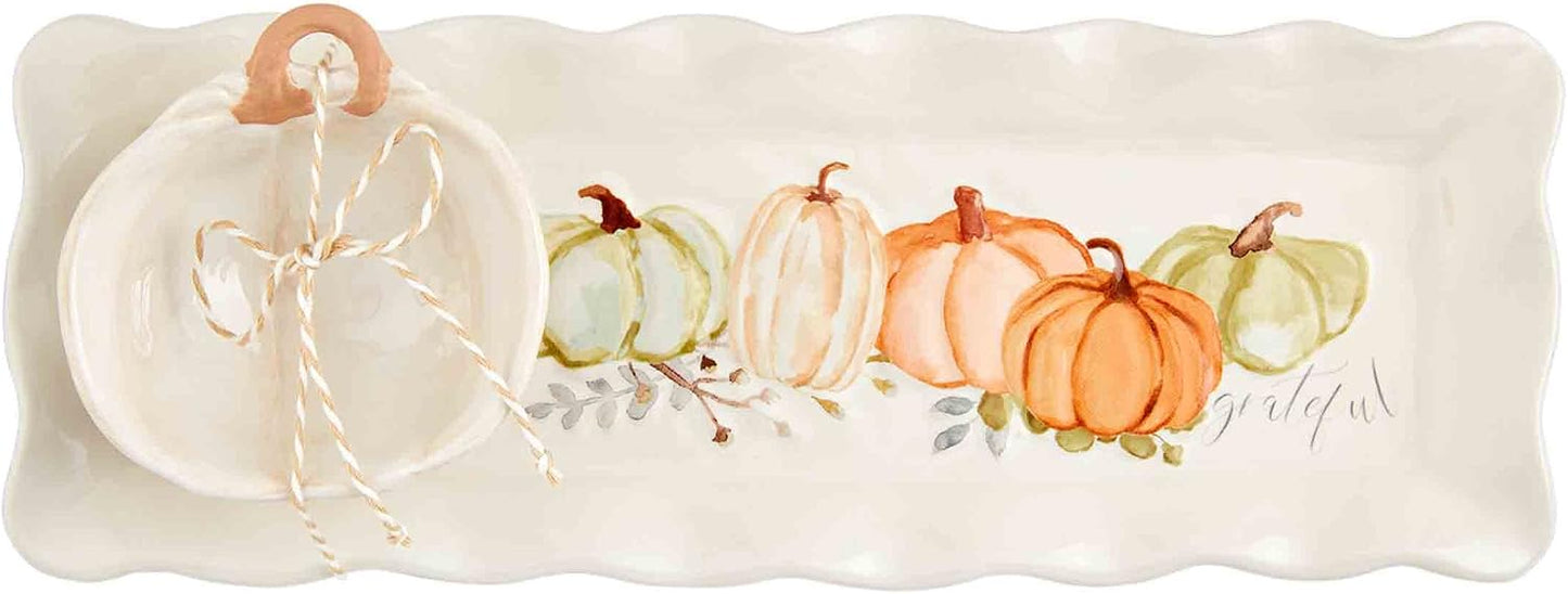 Mud Pie Gather Tray and Dip Set, tray 4 1/2" x 12 1/2" | cup 3 3/4" dia