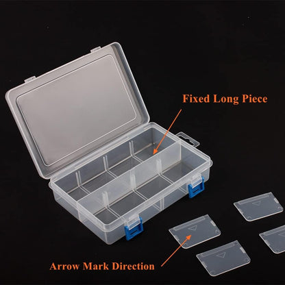 3 Pack Plastic Removable Divider Box and Storage Case for Small Parts, Hardware and Craft, 6 Grids, Clear