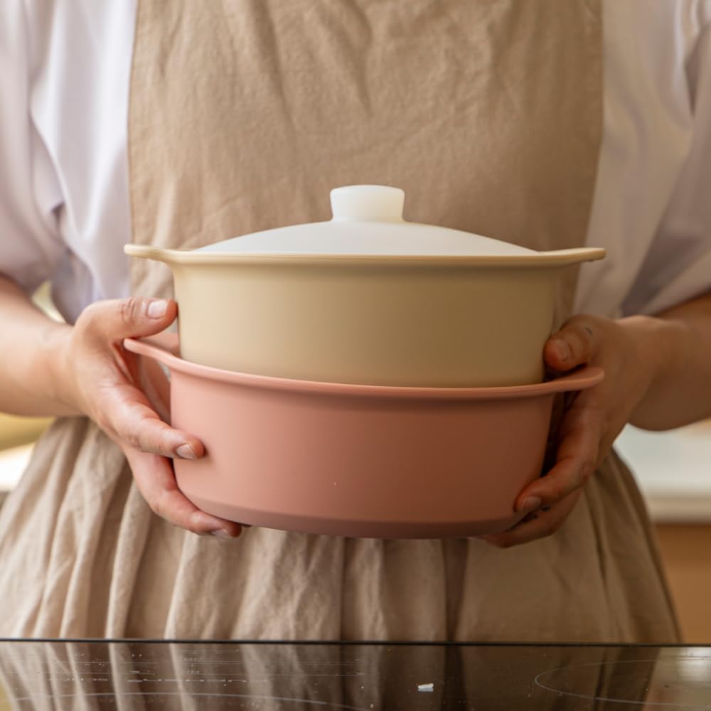 Microwave Silicone Steamer for Baby Food, Made In Korea, Oven & Dishwasher Safe to 482°F, Easy Clean, Microwave Pot with Handle & Lid, 100% Food Grade Steamer Bowl (Creme Brulee, 29oz (850ml) with basket)