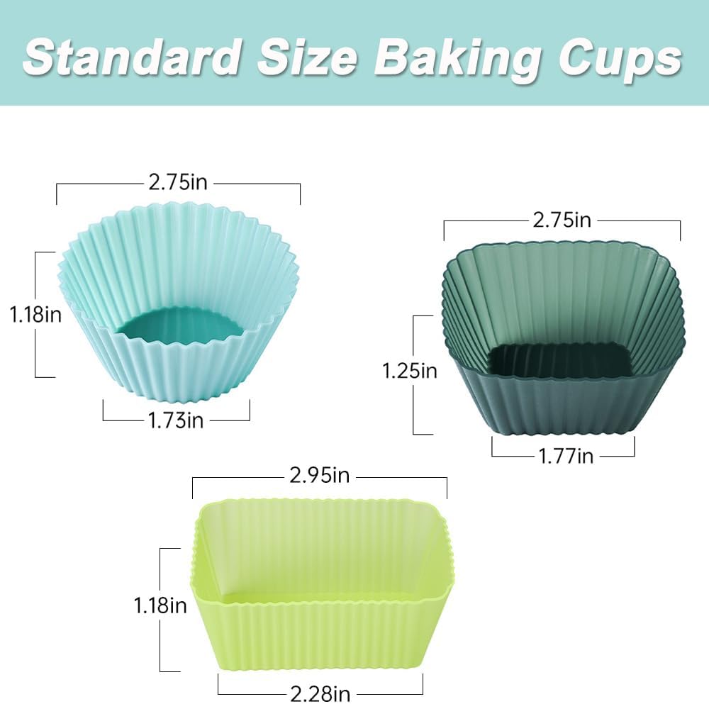 Silicone Cupcake Liners, Upgrades 36 Pack Reusable Baking Muffin Cups Nonstick 3 Shapes Pastry Cake Molds Bento Lunch Box Dividers