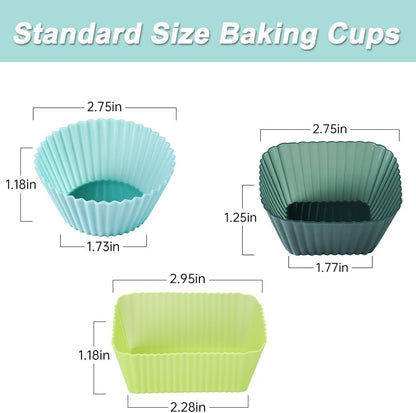 Silicone Cupcake Liners, Upgrades 36 Pack Reusable Baking Muffin Cups Nonstick 3 Shapes Pastry Cake Molds Bento Lunch Box Dividers