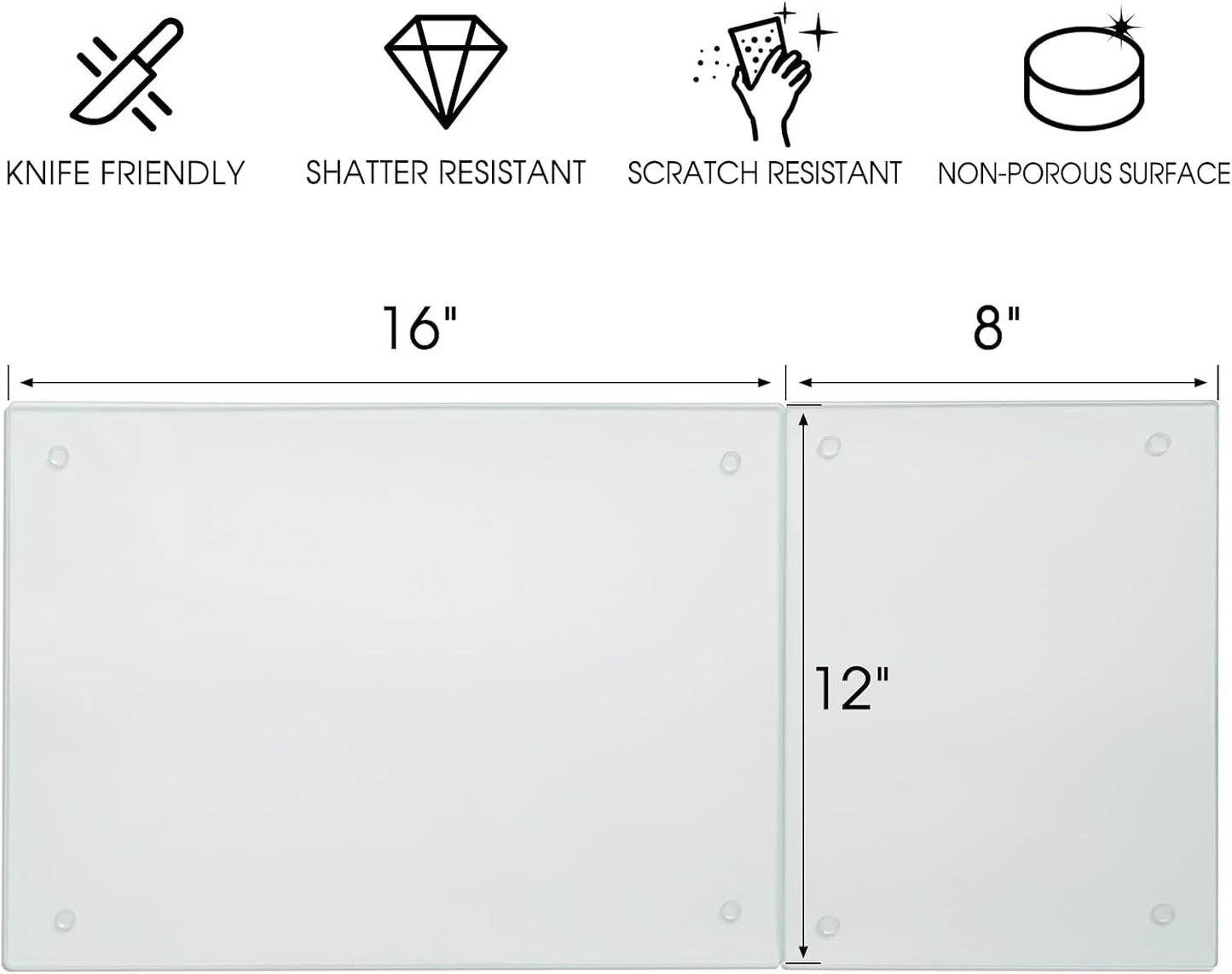 Tempered Glass Cutting Boards for Kitchen, 2Pcs Glass Chopping Boards, 16"x12" & 12"x8" Clear Glass Cutting Board Set With NonSlip Feet, Scratch Resistant, Heat Resistant, Easy to Clean
