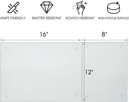Tempered Glass Cutting Boards for Kitchen, 2Pcs Glass Chopping Boards, 16"x12" & 12"x8" Clear Glass Cutting Board Set With NonSlip Feet, Scratch Resistant, Heat Resistant, Easy to Clean