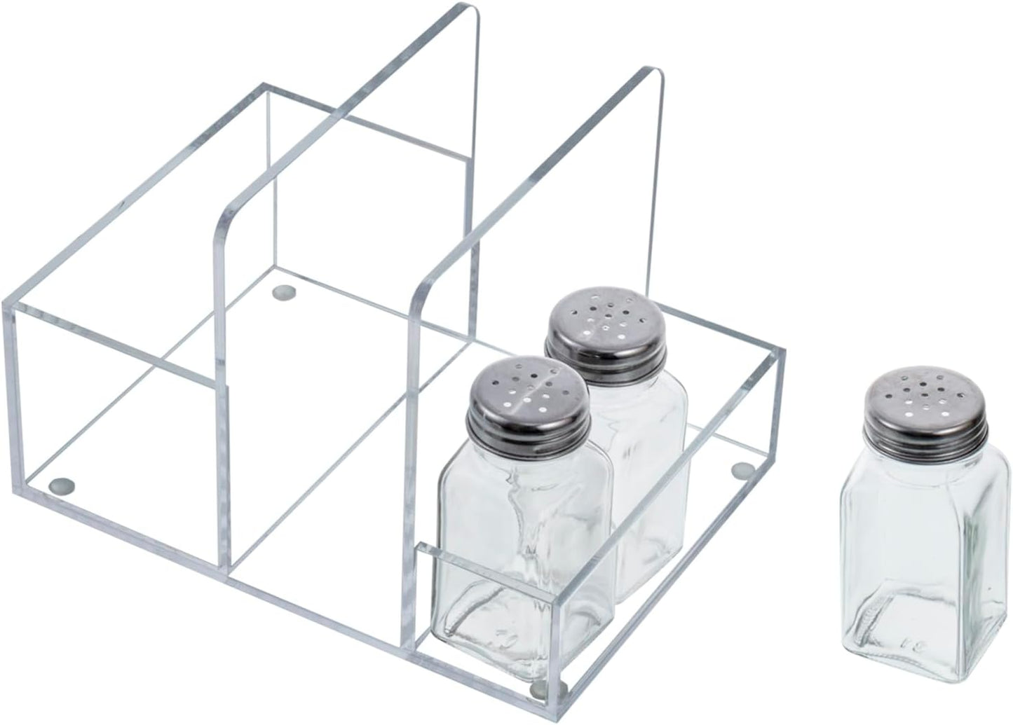 MyGift 2-in-1 Acrylic Napkin Holder with Salt and Pepper Shakers, Metal Vintage Scrollwork Dinner Table Paper Towel Condiment Holder with Rustic Solid Wood Base (Premium Clear Acrylic)