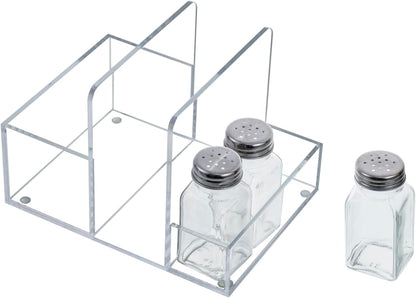 MyGift 2-in-1 Acrylic Napkin Holder with Salt and Pepper Shakers, Metal Vintage Scrollwork Dinner Table Paper Towel Condiment Holder with Rustic Solid Wood Base (Premium Clear Acrylic)
