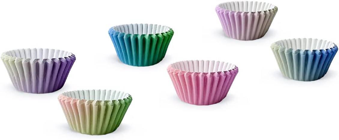 qiqee 300PCS Mini Gradient Cupcake Liners Cupcake Cups 6 Designs Blue Gradient Cupcake Papers Baking Cups Cupcake Wrappers (Small Size)