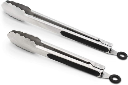 304 Stainless Steel Cooking Tongs Set of 2 (10" & 13") – Heat Resistant 600°F, Brushed Locking Tongs with Ergonomic Grip, Ideal for Kitchen, Salad, BBQ, Dishwasher Safe
