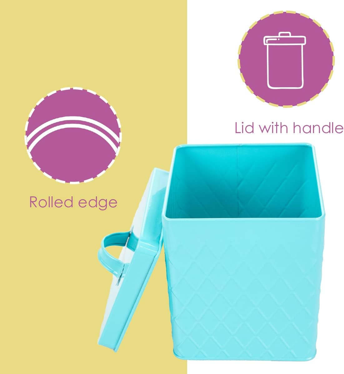 Home Basics Tin Kitchen Food Storage Organization Canister Collection (Large Canister with Cover, Turquoise)