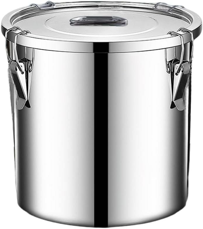 304 stainless steel food storage containers with lids lock clips airtight container large airtight for rice flour sugar grain coffee bean storage containers Kitchen jar (5.55gal/21L)