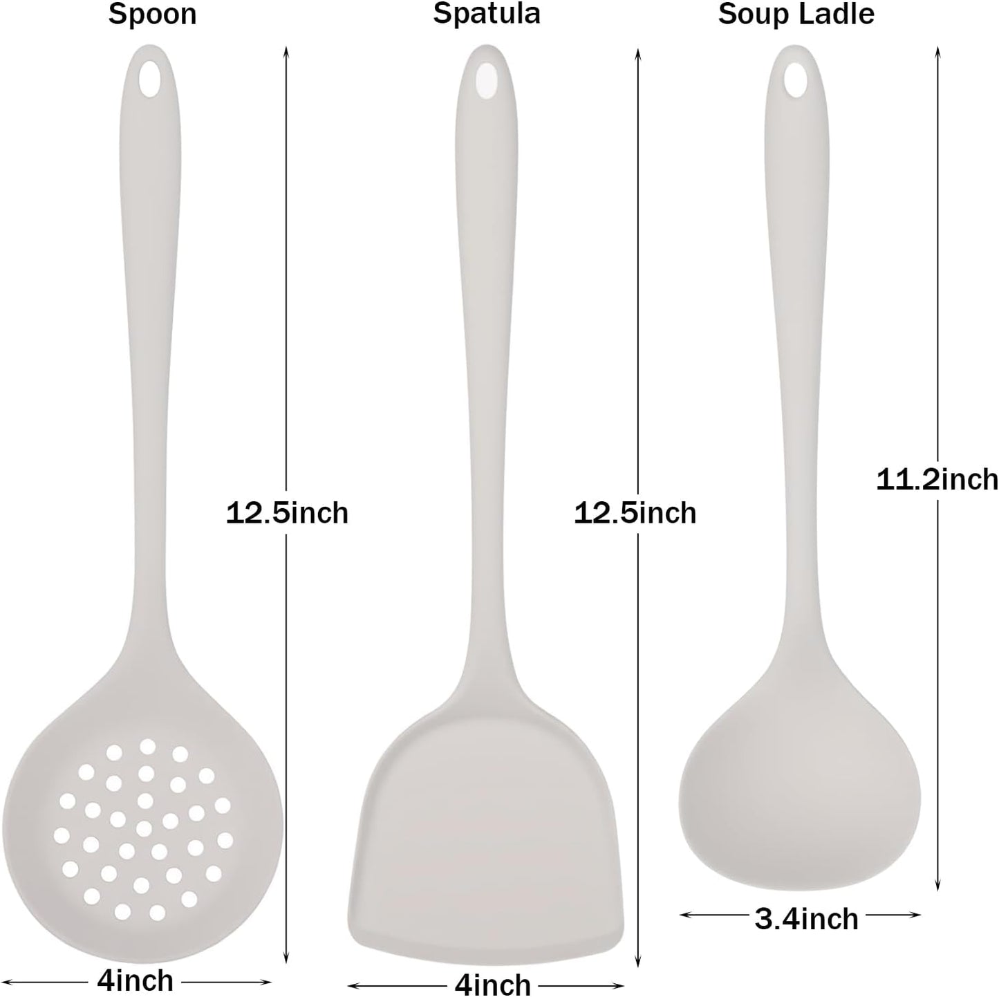 Silicone Kitchen Utensil Set - 3 Piece Cooking Tools (Spatula, Soup Ladle, Slotted Spoon) - Heat Resistant, Non-Scratch, Food Grade Silicone for Non-Stick Pots & Pans (White - 3 Pcs)