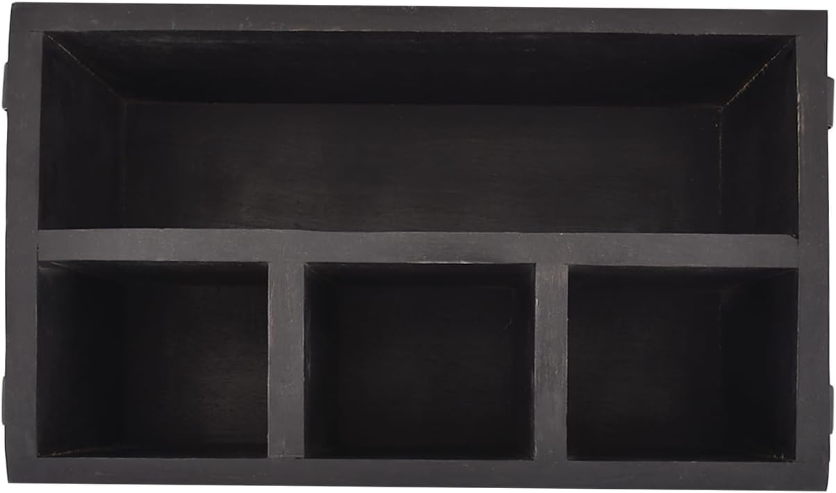 EDHAS Mango Wood 4 Compartment Flatware Caddy, Cutlery Utensil Holder with Napkin Holder for Kitchen, Dining, Picnics (10" x 6" x 5")