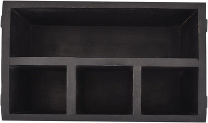 EDHAS Mango Wood 4 Compartment Flatware Caddy, Cutlery Utensil Holder with Napkin Holder for Kitchen, Dining, Picnics (10" x 6" x 5")