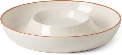 Ceramic Chips and Dip Serving Tray: 12 Inch Large Divided Bowls Set for Salsa, Veggies & Dip, Appetizers, Snacks, Fruit, Candy, Free-Form Serving Dish Platter for Parties Hosting & Entertaining