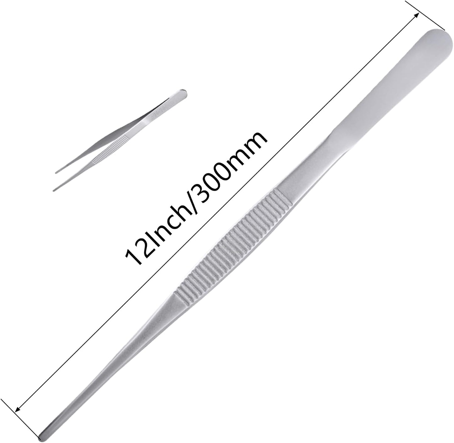 2-Pack 12-Inch BBQ Kitchen Tweezers Tongs, Extra-Long Stainless Steel Cooking Tweezers Dishwasher Safe for Grilling, Baking & Food Prep (12Inch BBQ Tongs)
