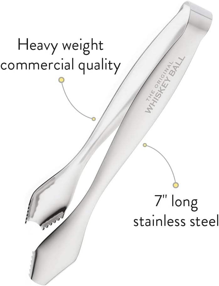 Ice Tongs For Jumbo Ice Balls and King Cubes - 18/8 Stainless Steel IceTongs for Jumbo Ice Balls and Cubes - Ideal Serving Tongs ensure a Secure Ice Grip - 7 inch Kitchen Tongs for Ice Ball