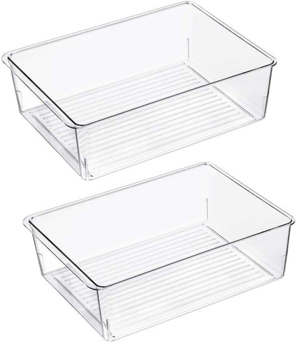 Slideep Kitchen Freezer Food Storage Bin, Plastic Refrigerator Organizer Fridge Storage Containers for Fruit, Yogurt, Snacks, Pasta 11'' 2 Pack