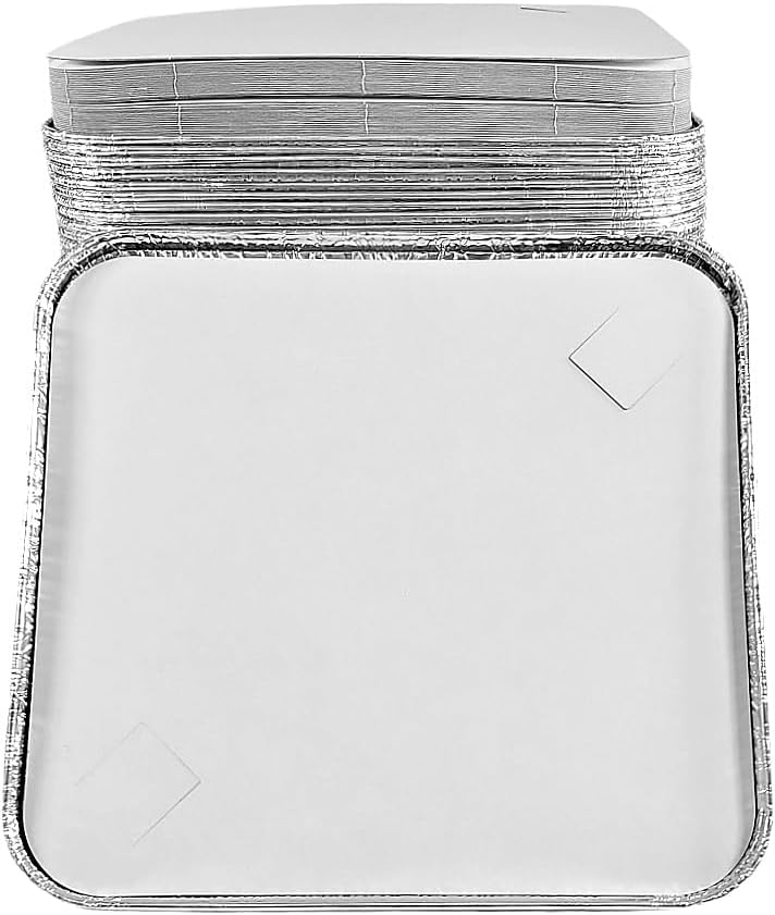 PACTOGO Large 3-Compartment Oblong Aluminum Foil Take-Out Pan Senior Feeding TV Dinner Entrée Tray w/Board Lid (Pack of 10 Sets)