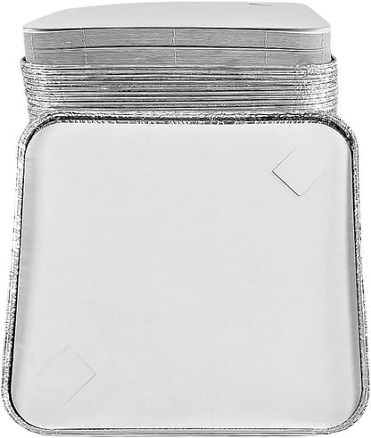 PACTOGO Large 3-Compartment Oblong Aluminum Foil Take-Out Pan Senior Feeding TV Dinner Entrée Tray w/Board Lid (Pack of 10 Sets)