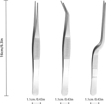 Stainless Steel Pliers Set, Multi-purpose Tool for Small Gardening, Kitchen, and Nail Beauty Etc. (3-piece set, 6.15 inches / 6.3 inches / 6.5 inches) (Three different tweezers)