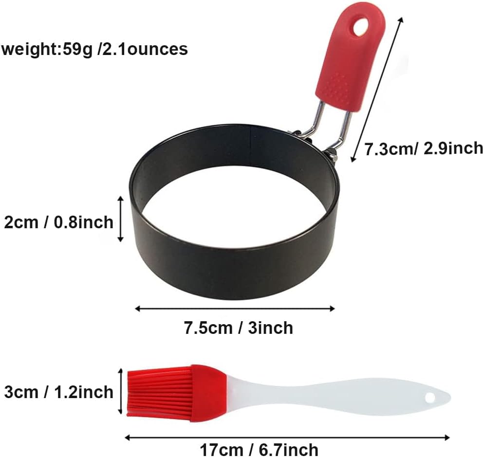 3-Inch Non-Stick Egg Rings for Frying Eggs, 4-Pack Stainless Steel Egg Ring & Pancake Mold Set, Professional Round Egg Cooker Rings for Griddle, Skillet, and Blackstone Grill