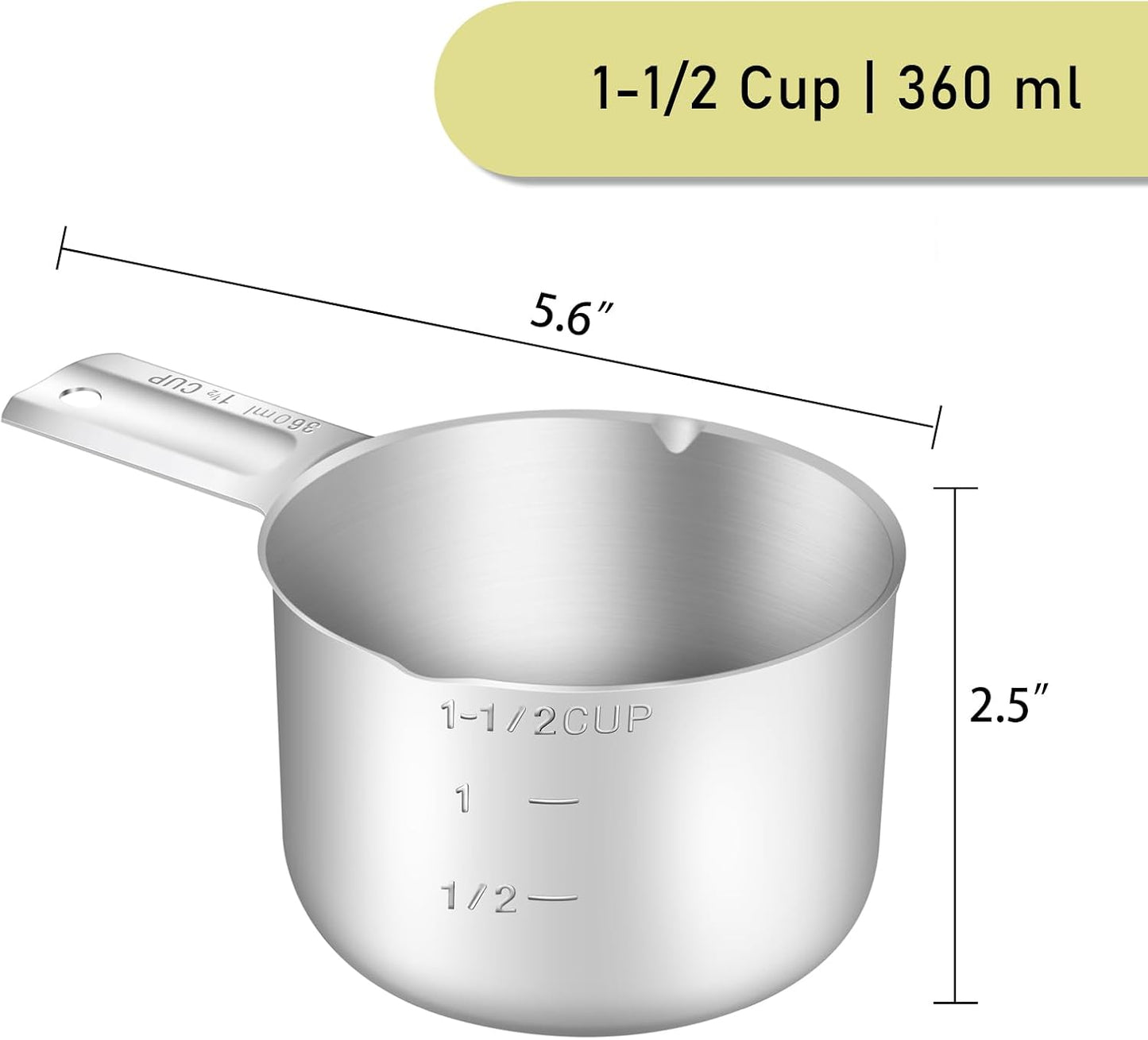 1PCS 3/4Cup (180ml, 6oz) Single Measuring Cup, Stainless Steel Measure Scoop, Metric and US Measurement, Dishwasher Safe