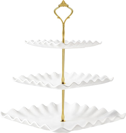 DAFURIET Dessert Cupcake Stand, 3 Tier Cup Cake Holder Tower for Tea Party/Birthday/Wedding, Plastic Tiered Serving Tray with Metal Rod, White