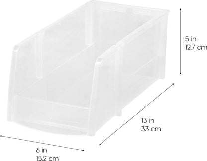 IRIS USA Clear Plastic Stackable Storage Bins, Large- 8 Pack, Open Front Fridge Pantry Kitchen Closet Cabinet Bathroom Organizer Basket for Organizing Snack, Cans, Office Supplies, and Coffee Pods