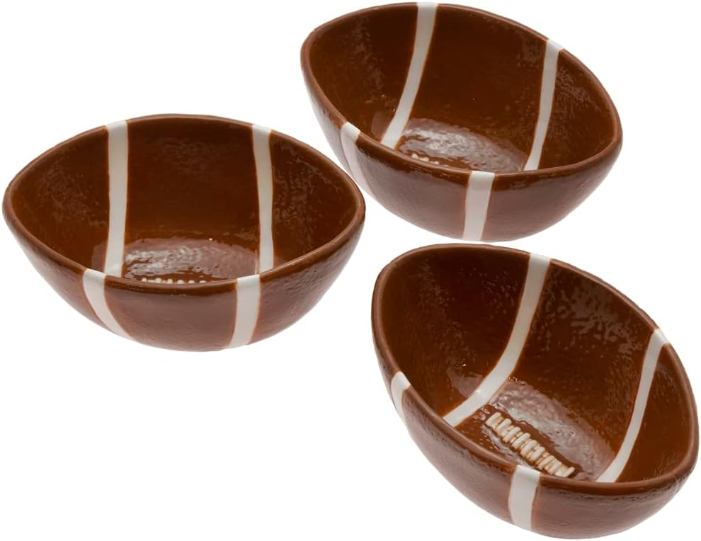 Boston International Serving Tray Football Party Ceramic Condiment Server Platter with Three Bowls, 10 x 6-Inches, Football Fever