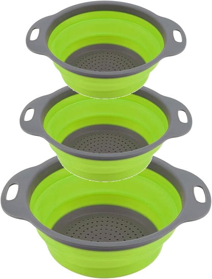 Collapsible Colander Set of 3 Square Silicone Kitchen Strainer Set 1 pcs 9.6 Quart, 1 pcs 6 Quart,1 pcs 4 Quart Perfect for Draining Pasta, Vegetable and fruit for Kitchen and Travel Use