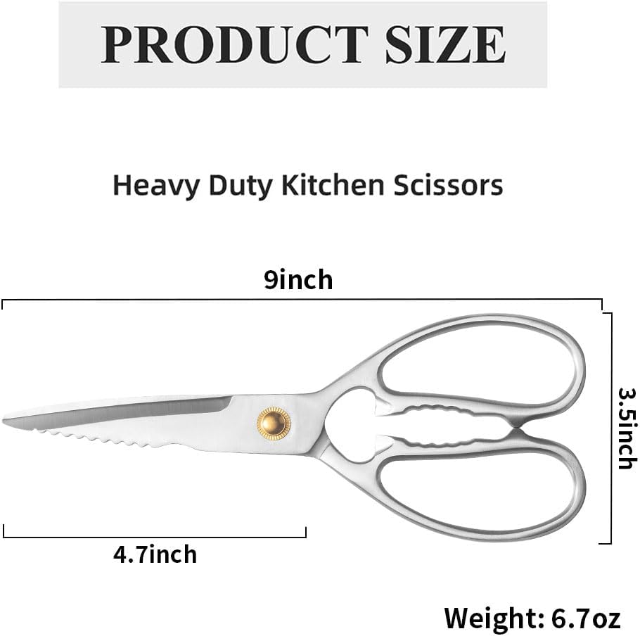 Professional Kitchen Scissors - Heavy Duty Stainless Steel Shears for Cutting Meat, Fish, Poultry, Vegetables, Pizza - Food Cutting Tools