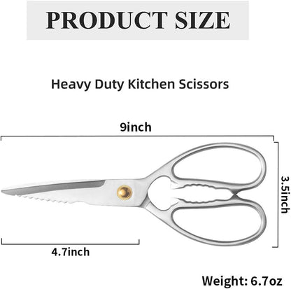 Professional Kitchen Scissors - Heavy Duty Stainless Steel Shears for Cutting Meat, Fish, Poultry, Vegetables, Pizza - Food Cutting Tools