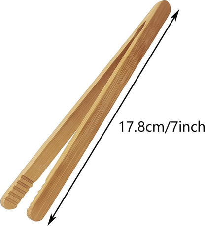 7 Inch Bamboo Kitchen Utensil Tongs for Toast, Kimchi, 8 Pcs