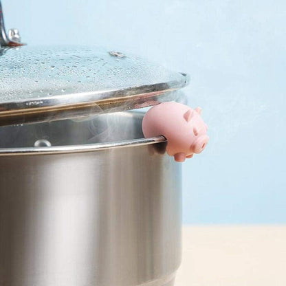 Silicone Pot Lid Lifters, Cute Animal Heat Resistant Pot Lid Rack Holder Clips, Spill- Proof Steam Vent Stand for Soup Pots Saucepan(Pig)