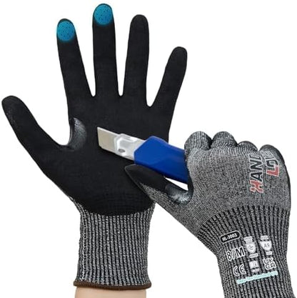 HandLove Cut Resistant Gloves – ANSI A9 Cut Proof Safety Work Gloves | Sandy Nitrile Anti-Slip, Touchscreen, Durable, PFAS Free | Wood Carving, Gardening, Glass Cutting, Car Repair – Yellow,1Pair,M