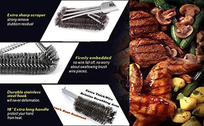 Best BBQ Grill Brush Stainless Steel 18" Barbecue Cleaning Brush w/Wire Bristles & Soft Comfortable Handle - Perfect Cleaner & Scraper for Grill Cooking Grates