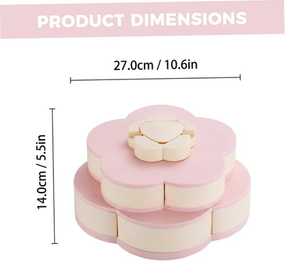 Snack Spinner, Divided Serving Tray - Flower Shape Rotating Snack Container with Lid & Phone Holder Multi-Compartment Snackle Box for Candy, Fruits, Nut, Rotating Container