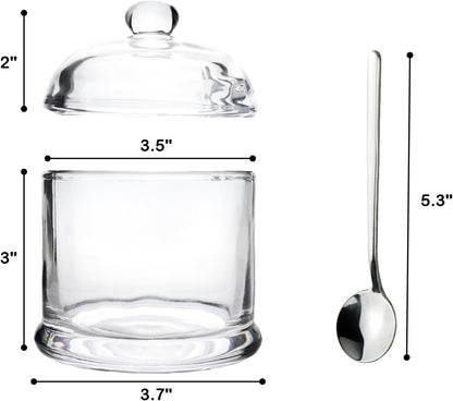 HillSpring Thick Glass Salt Cellar with Stainless Steel Spoon, Clear Container for Kosher, Sea, Himalayan Salt, Sugar, Pepper, Heavyweight Spices Jar, 10 oz (1, Transparent, Medium)