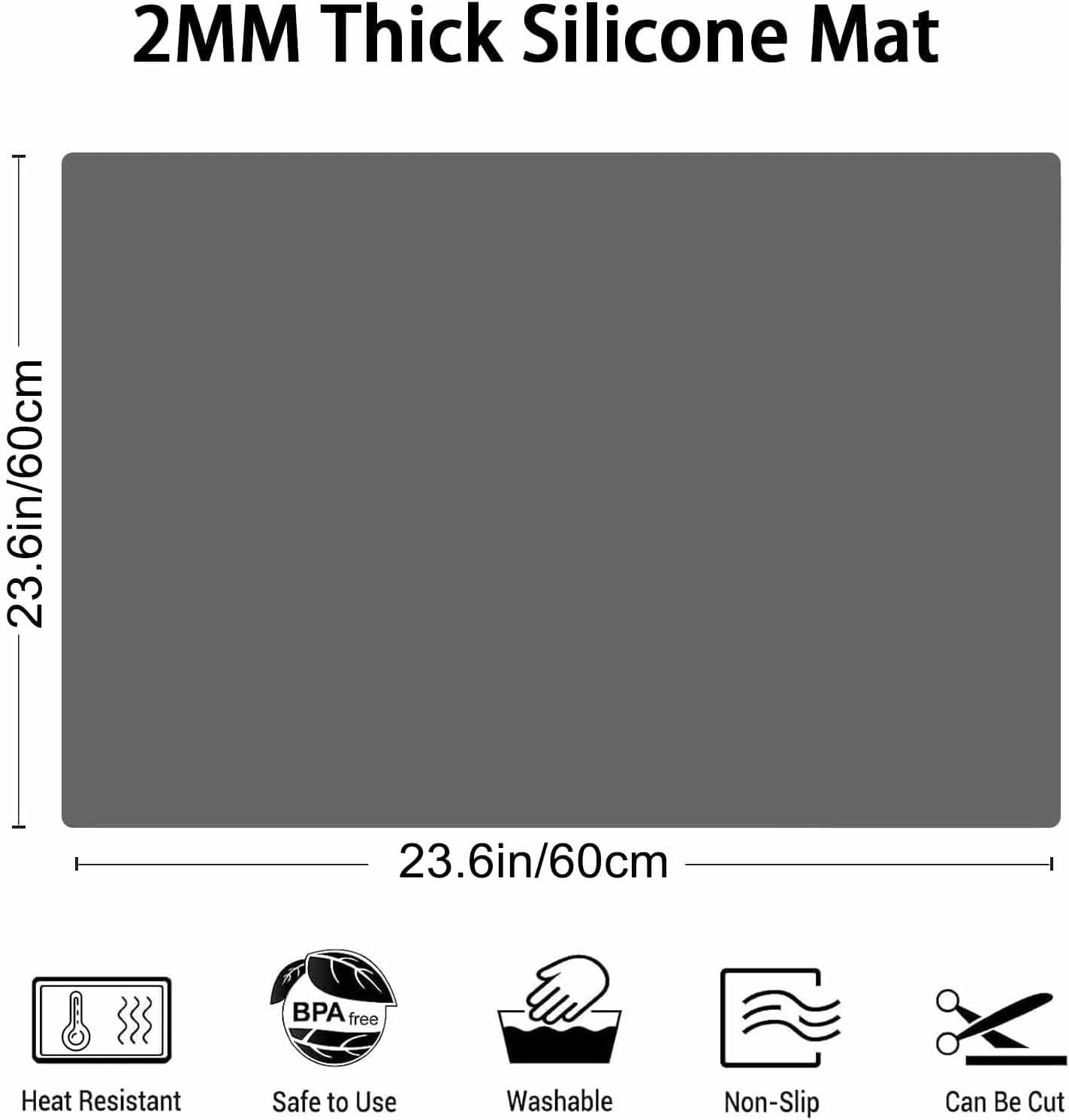 Silicone Mats for Kitchen Counter, 47.3"x23.6"x0.08" Largest Heat Resistant Mat Kitchen Island Waterproof 2MM Thick Countertop Protector Mat Nons-slip Extra Large Counter Mat (Black)