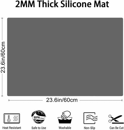Silicone Mats for Kitchen Counter, 47.3"x23.6"x0.08" Largest Heat Resistant Mat Kitchen Island Waterproof 2MM Thick Countertop Protector Mat Nons-slip Extra Large Counter Mat (Black)