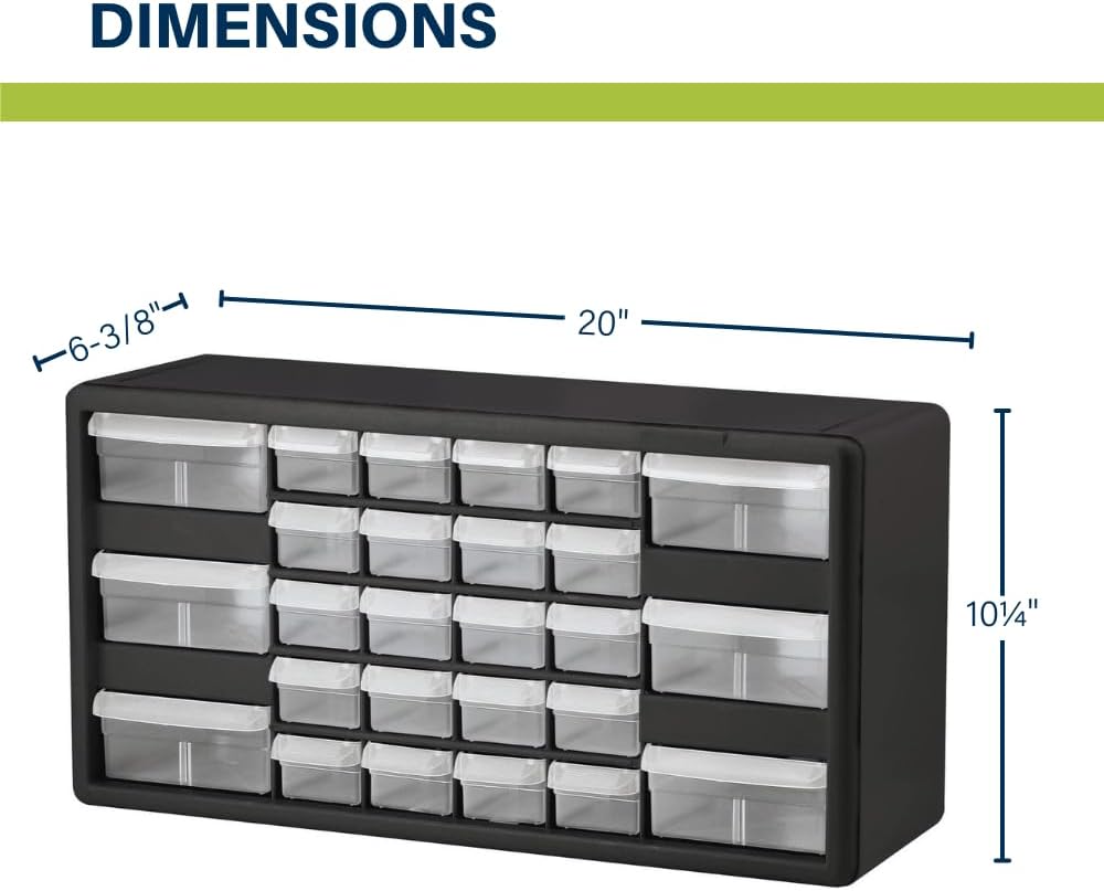 Akro-Mils 44-Drawer Plastic Drawer Storage Cabinet for Garage Organization, Bead Organizer, Building Bricks Storage, Teacher Toolbox, Makeup Organizer, 20" W x 6" D x 16" H, 10144 Black