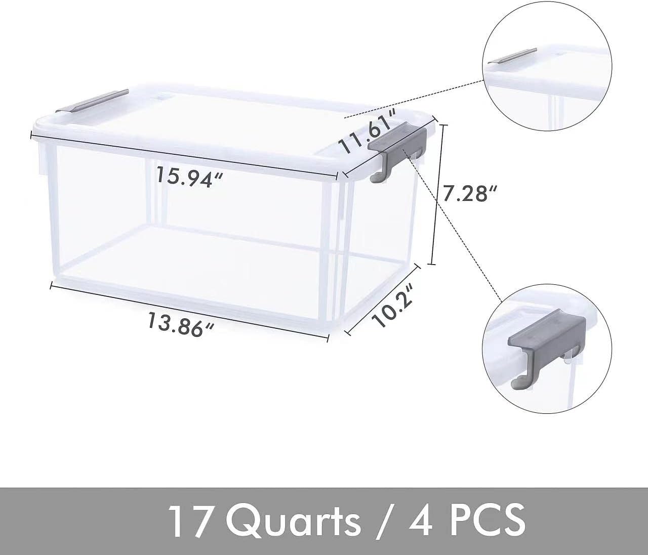 Citylife 32 QT Plastic Storage Bins with Latching Lids Stackable Storage Containers for Organizing Large Clear Storage Box for Garage, Closet, Kitchen, 4 Packs