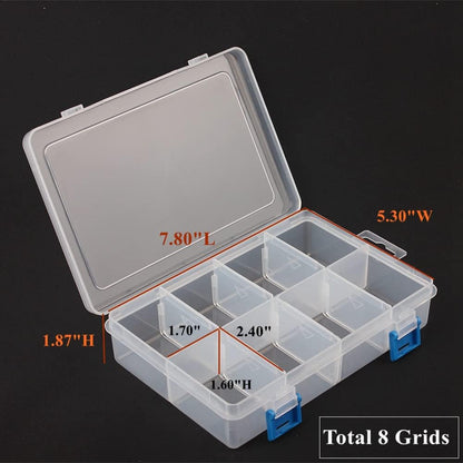 3 Pack Plastic Removable Divider Box and Storage Case for Small Parts, Hardware and Craft, 6 Grids, Clear