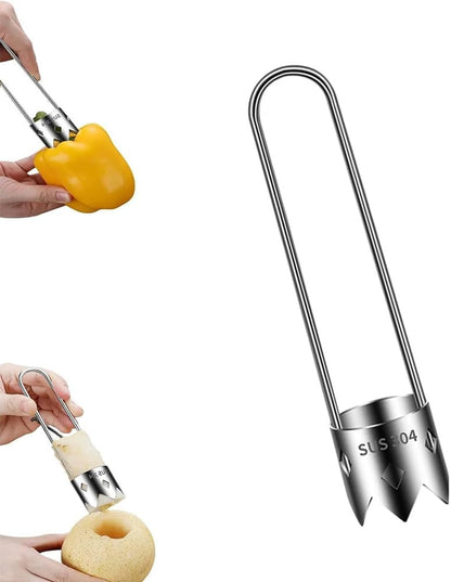 Fruit and Vegetable Corer Tool, Red Bell Pepper Seed Corer, Stainless Steel Apple Core Remover with Ergonomic Handle