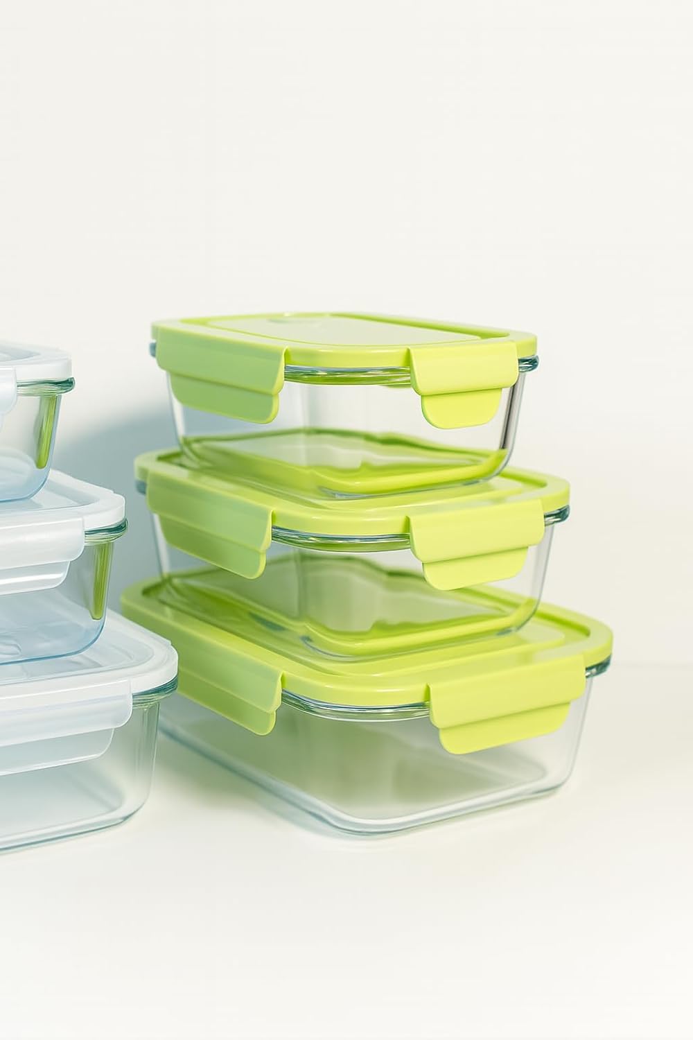 Glass Food Storage Container Set, 3 Piece, Rectangular with White Lids, 13.9oz/23.6oz/35.1oz Capacity, Stackable Meal Prep Containers