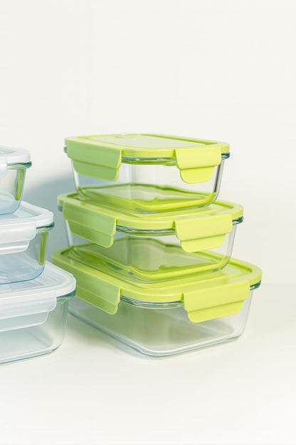 Glass Food Storage Container Set, 3 Piece, Rectangular with White Lids, 13.9oz/23.6oz/35.1oz Capacity, Stackable Meal Prep Containers