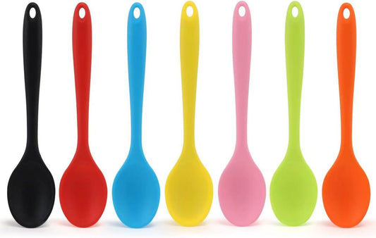 7PCS Silicone Serving Spoons Set,Vituer Heat Resistant Kitchen Mixing Slotted Spoons for Cooking,Non-stick Silicone Basting Spoon Slotted Spoons Utensil for Mixing,Baking, (7Light Colors,8.1")