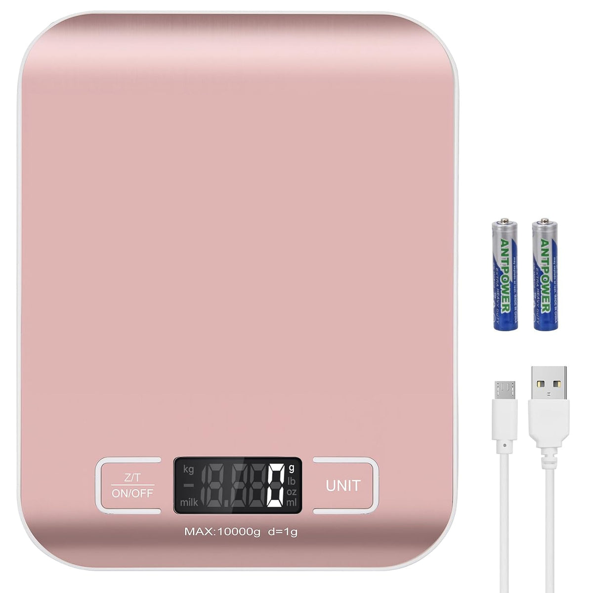 Digital Shipping Scale,Stainless Steel Panel, Accurate Portable Postal Scale for Packages, Small Business,Kitchen, Food, Handmade, Liquids, and Boutique (Rose Gold Battery(5kg/1g))