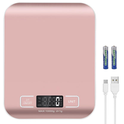 Digital Shipping Scale,Stainless Steel Panel, Accurate Portable Postal Scale for Packages, Small Business,Kitchen, Food, Handmade, Liquids, and Boutique (Rose Gold Battery(5kg/1g))
